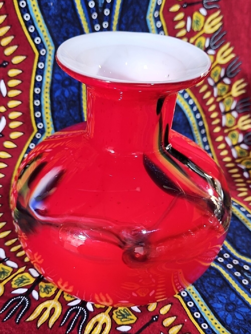 MCM Holmegaard Style Red Cased Art Glass Vase Carnaby Era